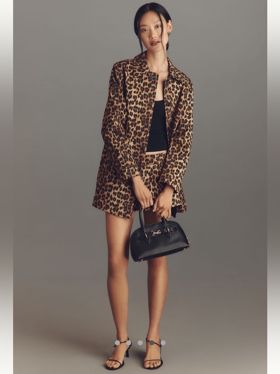 Leopard Print Women's Button Front Jacket - Brown/Black - Picture 4 of 5
